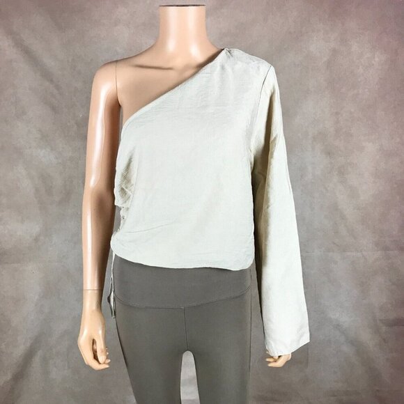 ASOS DESIGN One-Shoulder Lace-Up Light Beige Top Size US 12 - Picture 9 of 11